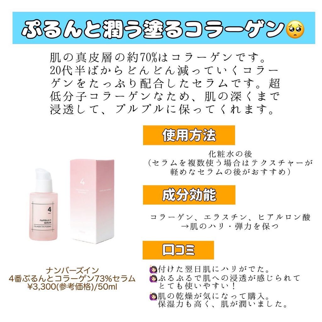 4番 ぷるんとコラーゲン73%セラム/numbuzin/美容液を使ったクチコミ（2枚目）