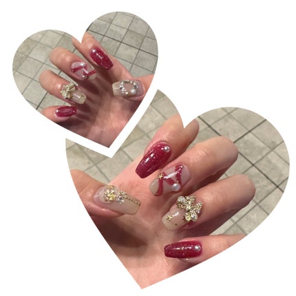 #リボンネイル,#冬ネイル,#クリスマスネイル,#サロンネイルのネイルデザイン