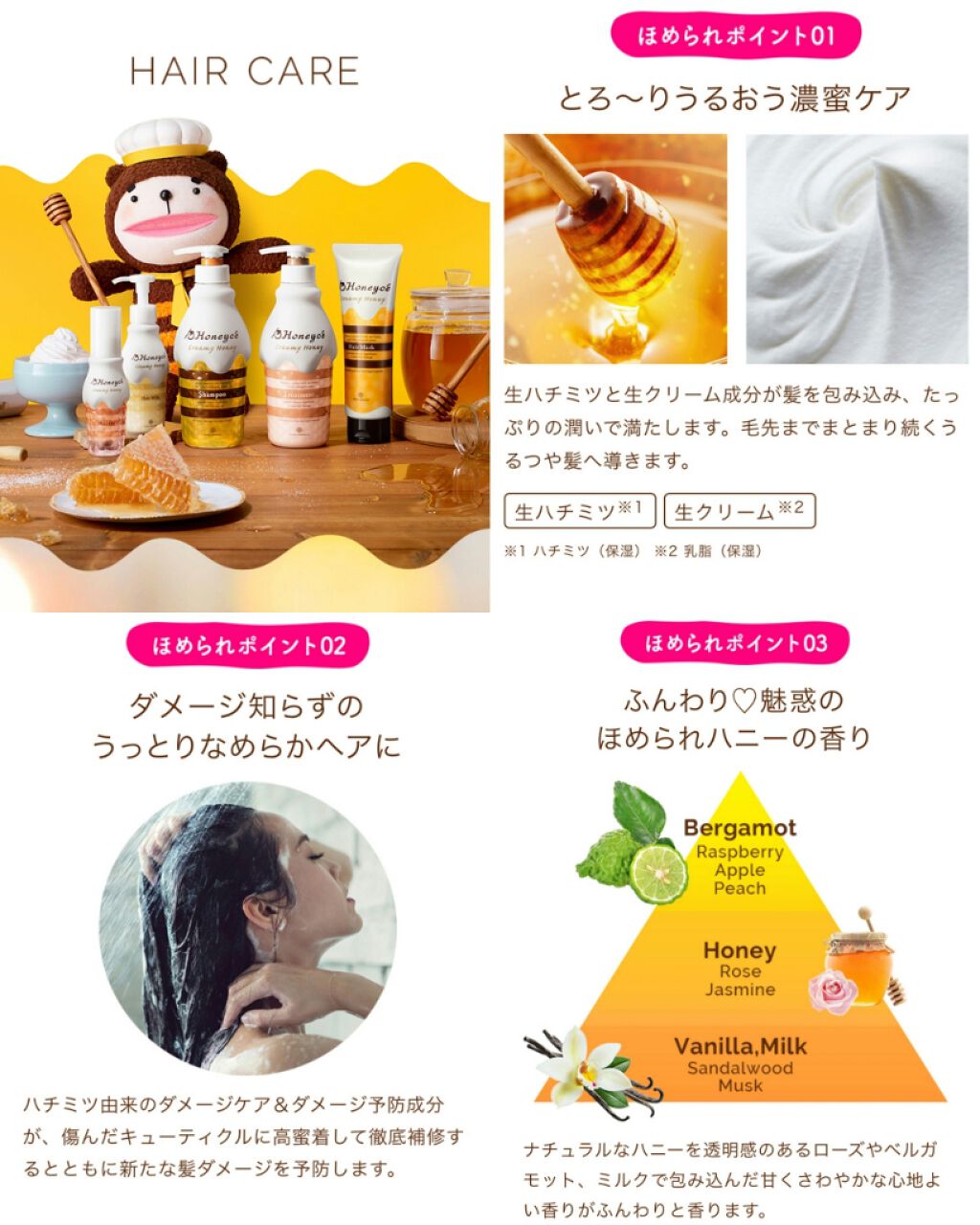 クリーミーハニー シャンプー/トリートメント/ハニーチェ/市販シャンプーを使ったクチコミ（3枚目）