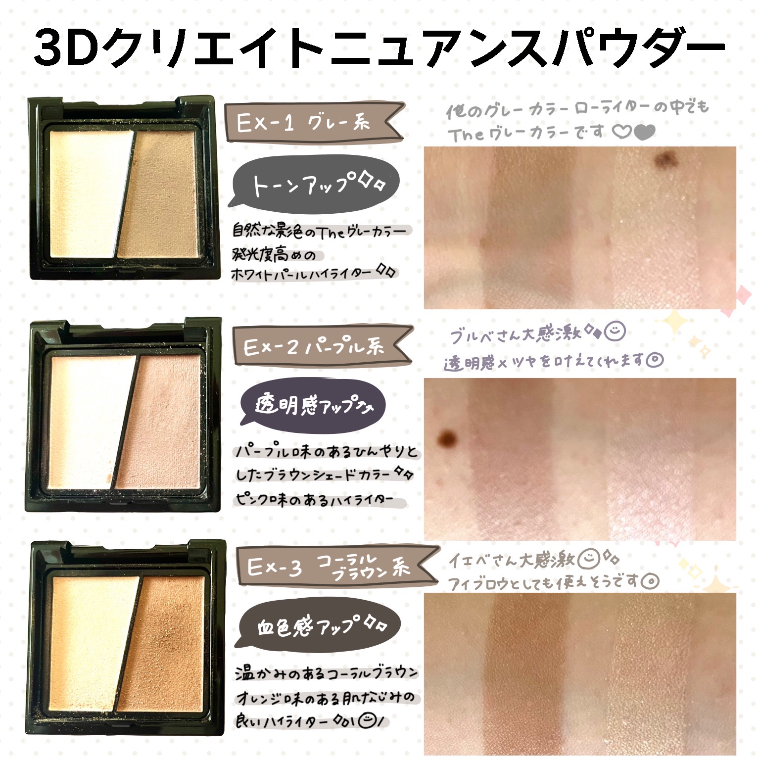 3Dクリエイトニュアンスパウダー EX-3 血色感アップ コーラルブラウン系/KATE/ハイライトを使ったクチコミ（2枚目）