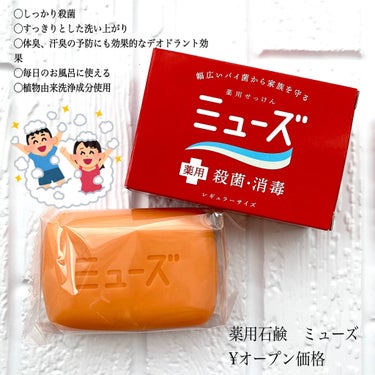 薬用石鹸 ミューズ
¥オープン価格　

薬用で殺菌・消毒をしてくれる固形石鹸🧼

幅広いバイ菌から守ってくれます☺️

体臭、汗臭予防にも効果的なデオドラント効果。

毎日のお風呂に使える。

植物由来