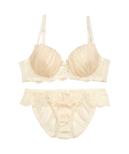 ラブリー シフォン ラメ プリーツ 育乳 脇高 ブラジャー & フルバック ショーツ / DRW