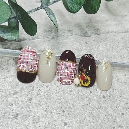 #ネイル,#純国産ジェルネイル,#ジェルネイル,#冬ネイル,#ツイードネイルのネイルデザイン