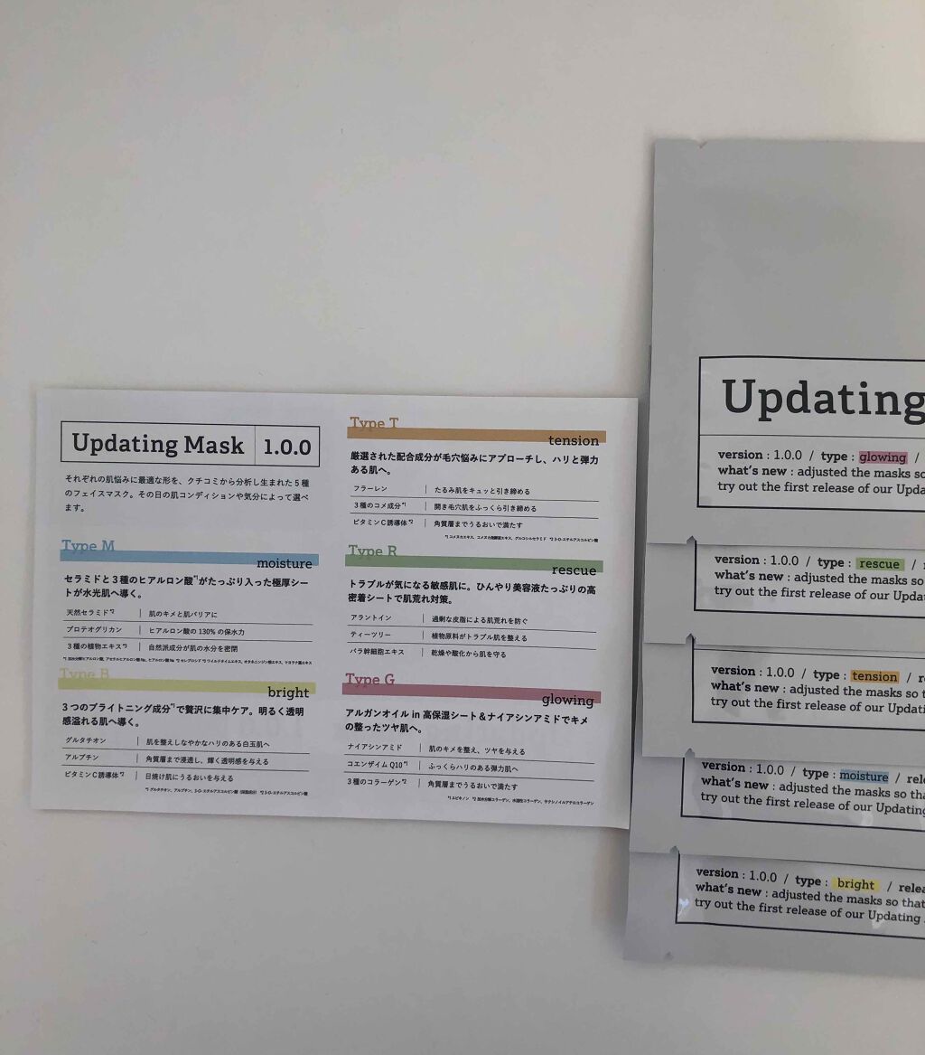 Updating Mask 1.0.0 5タイプセット 1セット5枚入り/meol/シートマスク・パックを使ったクチコミ(2枚目)