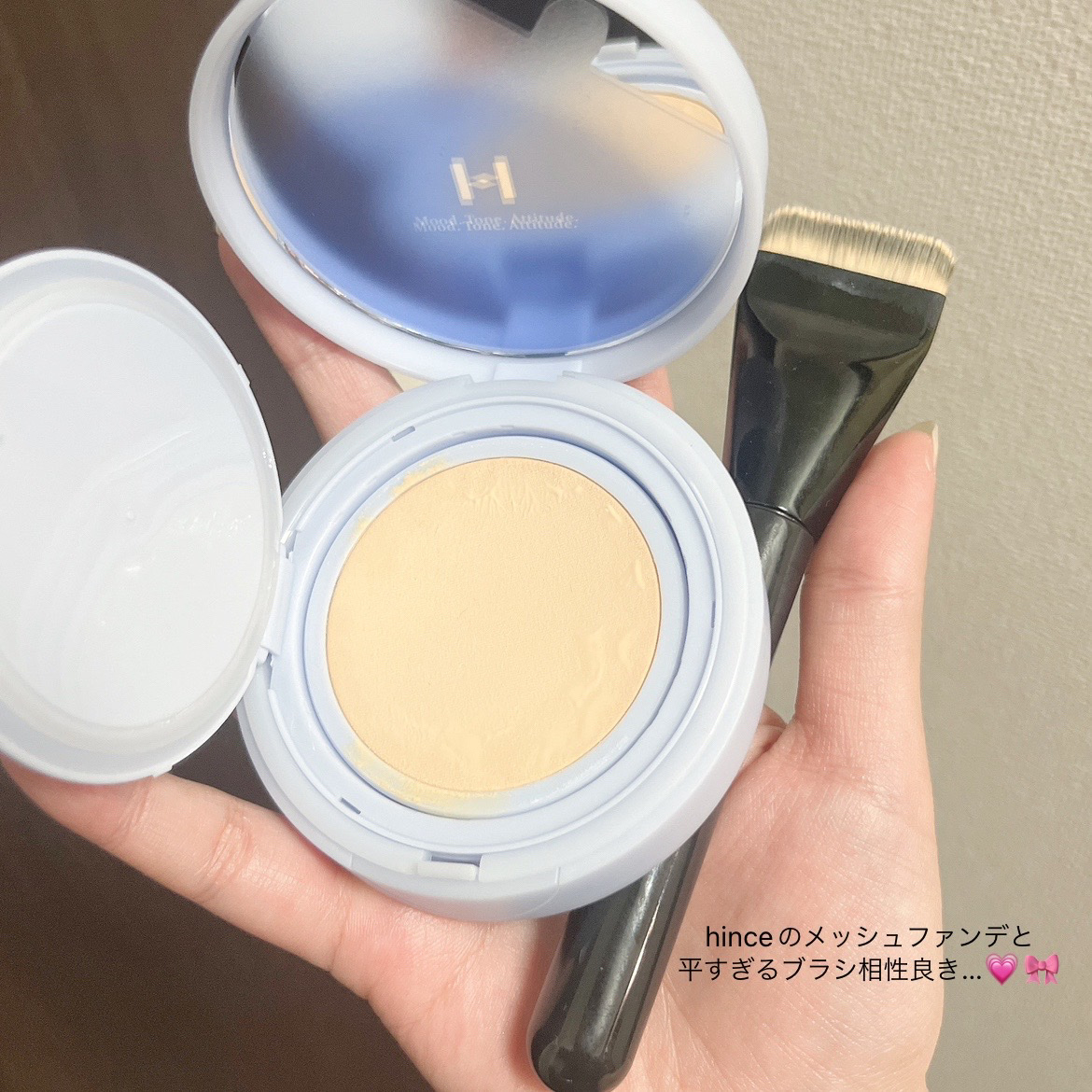 セカンドスキンメッシュマットクッション 21 アイボリー（24 BLUE DIVE）/hince/クッションファンデーションを使ったクチコミ（2枚目）