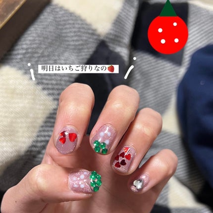 #甘めデイリーネイル,#セルフネイル,#ジェルネイル,#いちごネイル,#バレンタインネイルのネイルデザイン