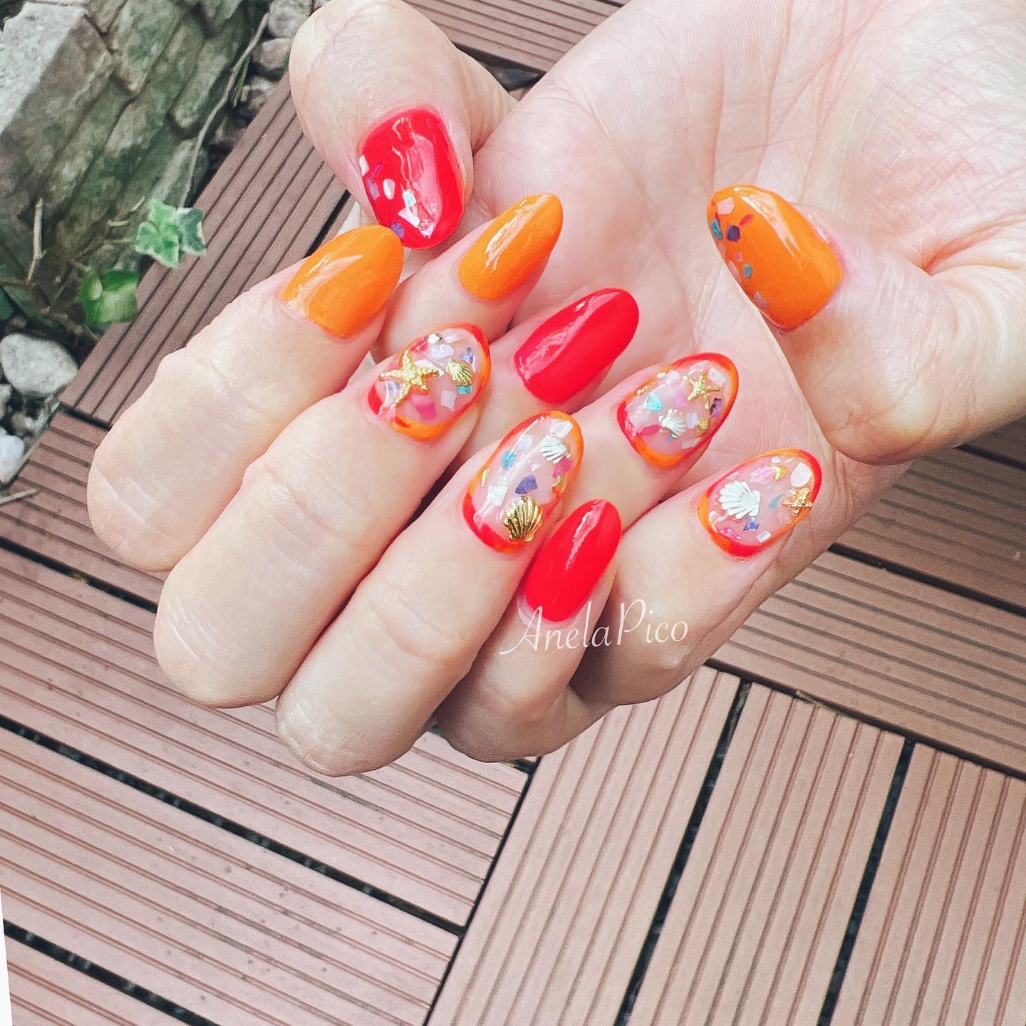 #ネイル,#純国産ジェルネイル,#ジェルネイル,#夏ネイル,#サマーネイル,#ニュアンスネイル,#シェルネイルのネイルデザイン