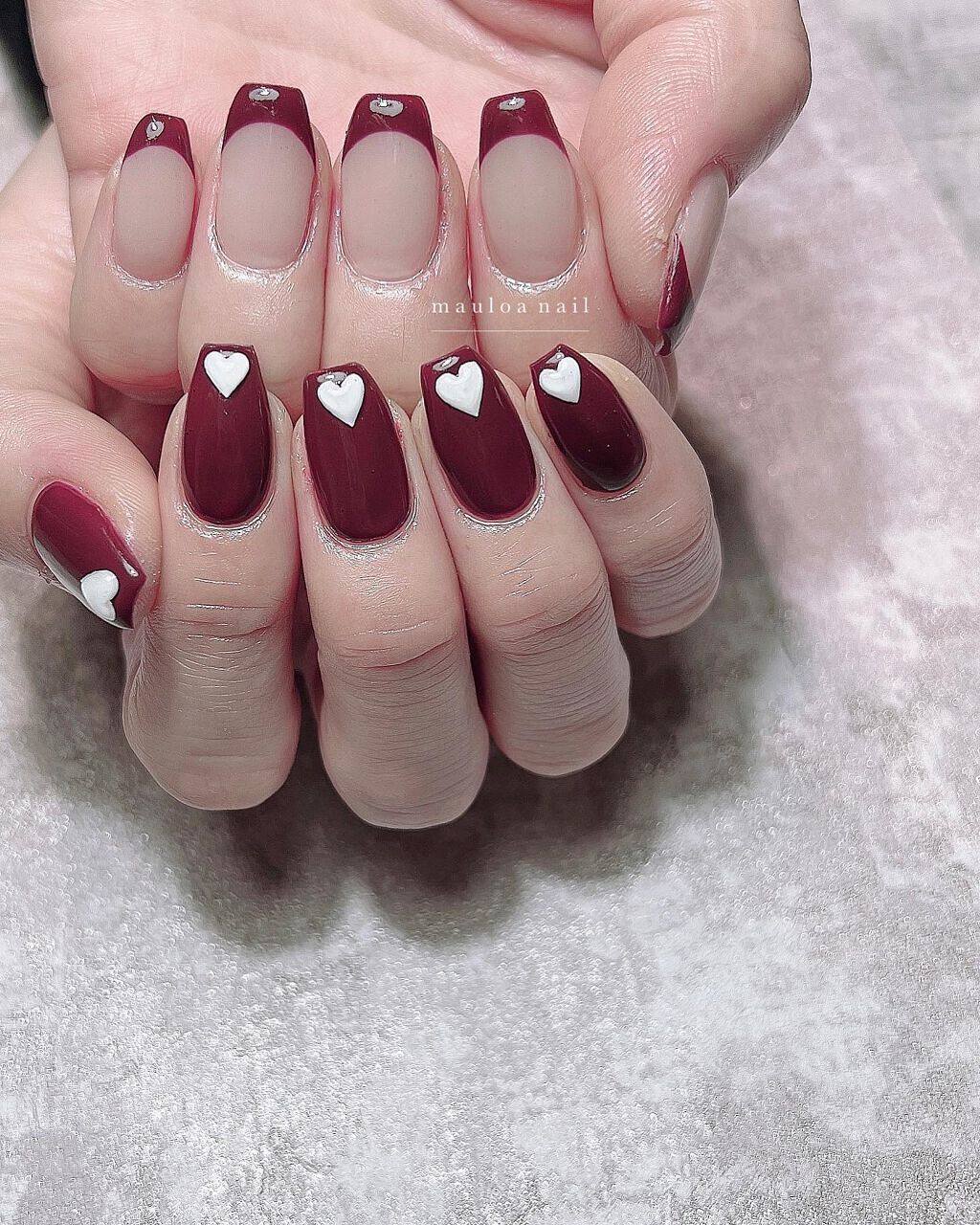 #ハートネイル,#ネイル,#アートネイル,#冬ネイル,#チョコネイル,#リングネイル,#ボルドーフレンチネイル,#ボルドーネイル,#ミラーネイル,#手書きアートネイル,#ハートネイル,#パーツネイル,#ベージュネイル,#バレンタインネイル,#冬ネイル,#天王寺ネイルのネイルデザイン