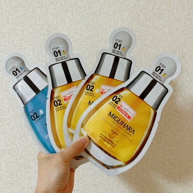 MIGUHARAの
2ステップホワイトニングマスクパックと
2Step Aqua Balance Mask Packが
ドンキで安くなってて購入しました。

Step1が美容液で
Step2がパックです