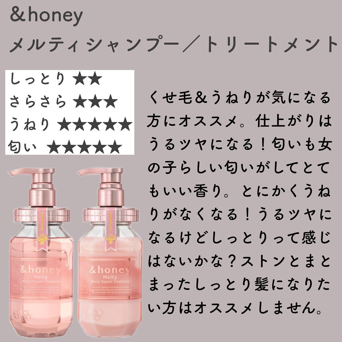 ディープモイスト シャンプー1.0/ヘアトリートメント2.0/&honey/市販シャンプーを使ったクチコミ(3枚目)