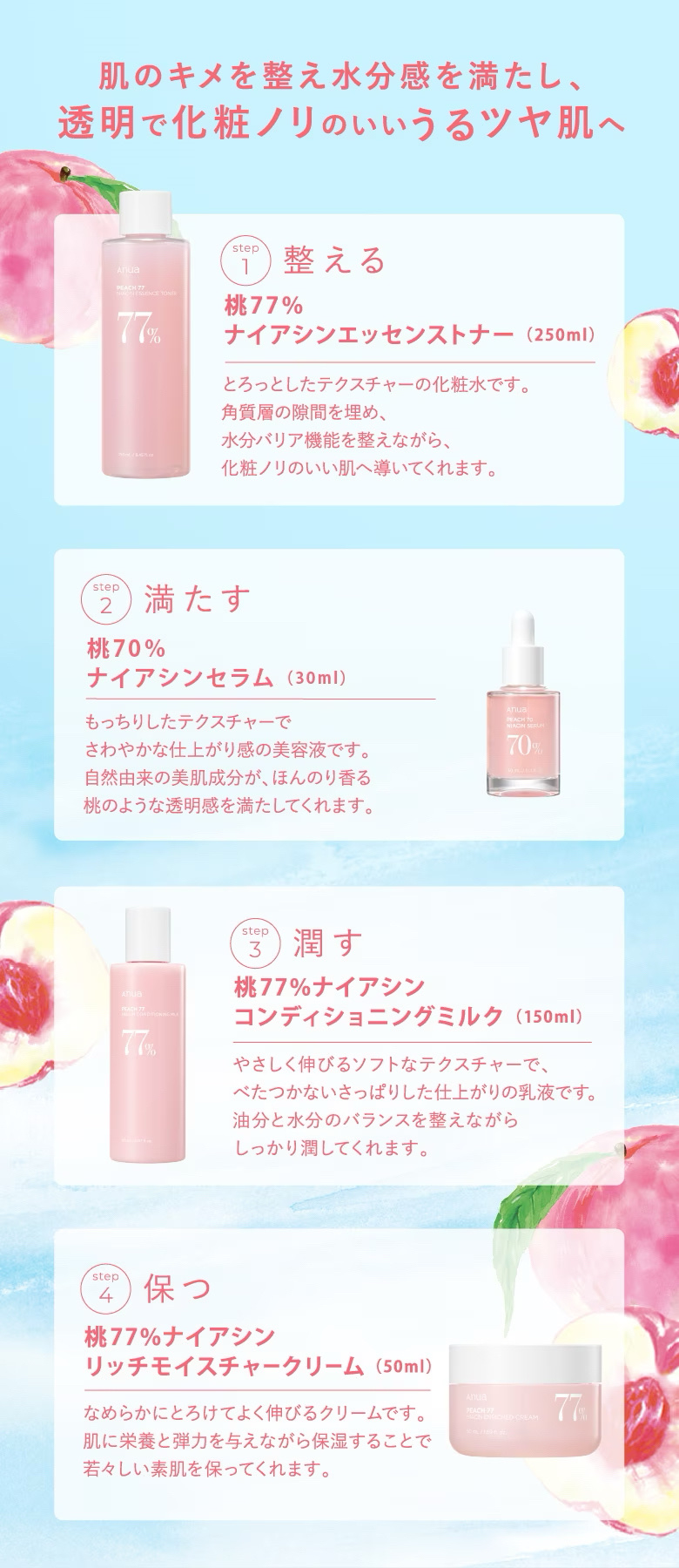 アヌアファーム 桃セットスキンケア/基礎化粧品
