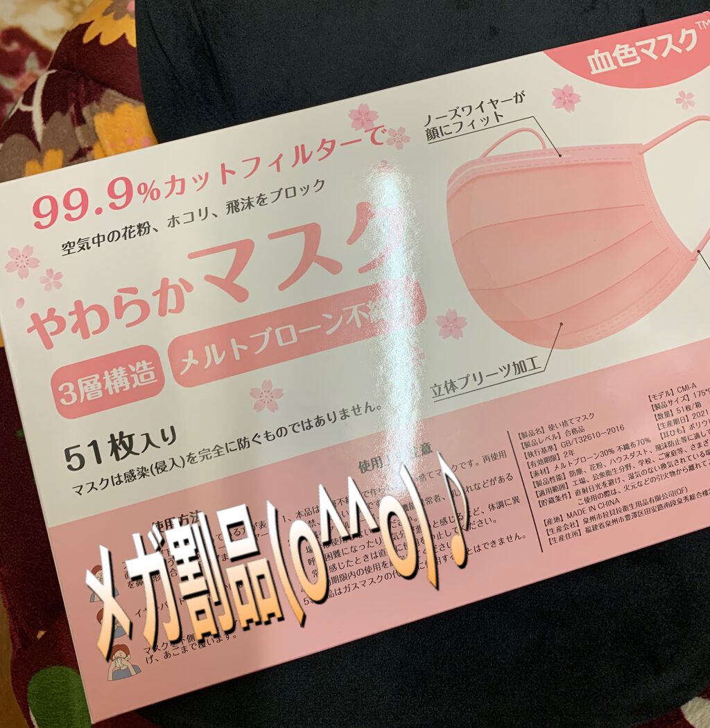 三層防護プリーツマスク/Qoo10/マスクを使ったクチコミ（3枚目）