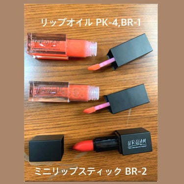 ～購入品～
･URGLAM リップオイル PK-4(コーラルピンク)、BR-1(ピンクブラウン)
･URGLAM ミニリップスティック BR-2(ブラウン)

リップオイルは1つ¥100(税抜),ミニリ