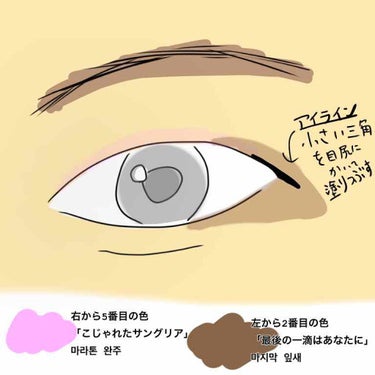 play color eyes ワインパーティーの使い方ずっと迷走してたから塗り方発見次第投稿していこうと思います

ポイントは時短メイク！！
1.二重幅または目を開けて2、3mmみえるところに右から5