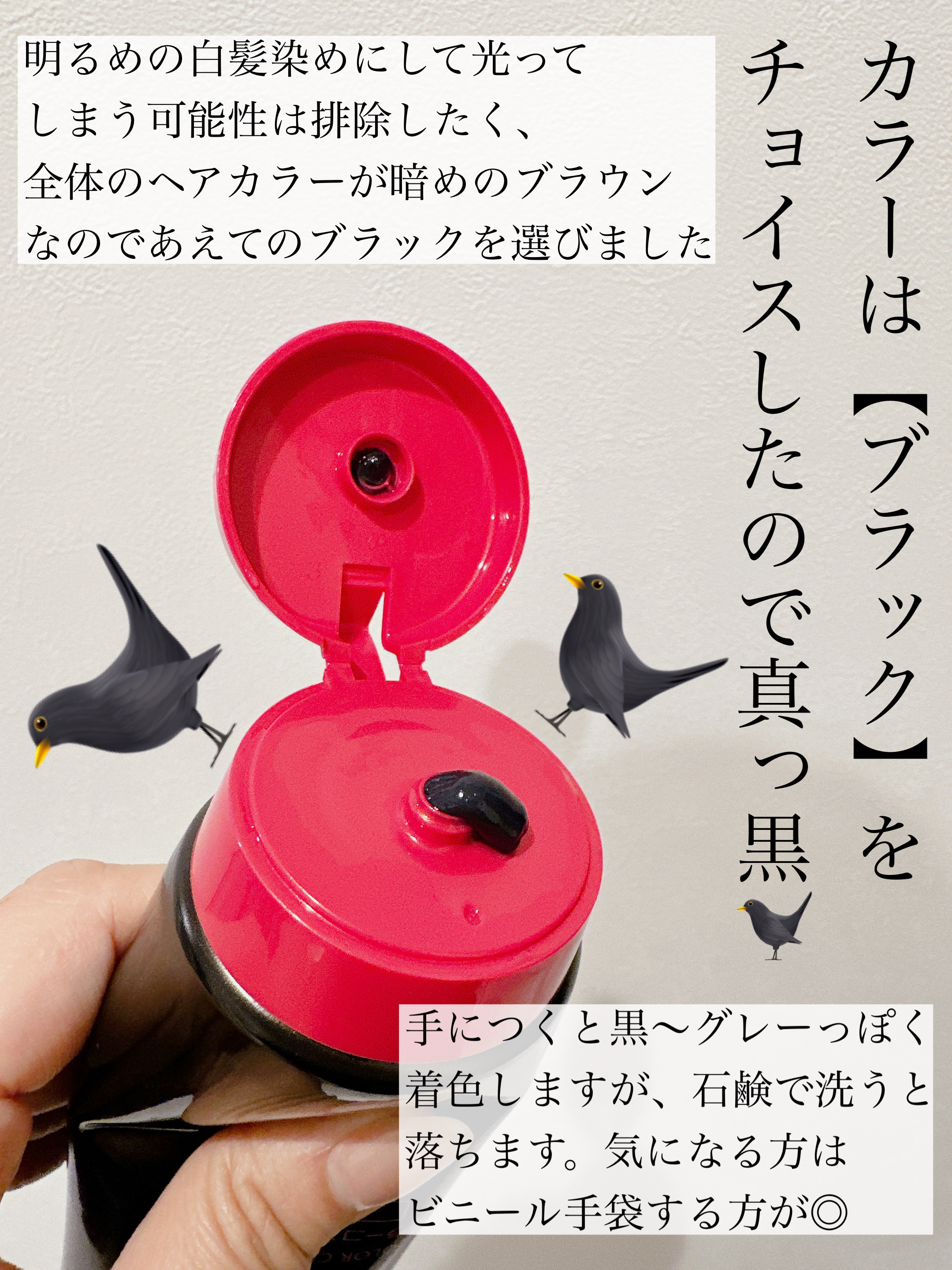 プリオール カラーケアシャンプー／カラーコンディショナー Nのクチコミ「\生え際の白髪、染まるのか⁉︎/

◇プリオール
　カラーコンディショナー N  ブラック

.....」（2枚目）