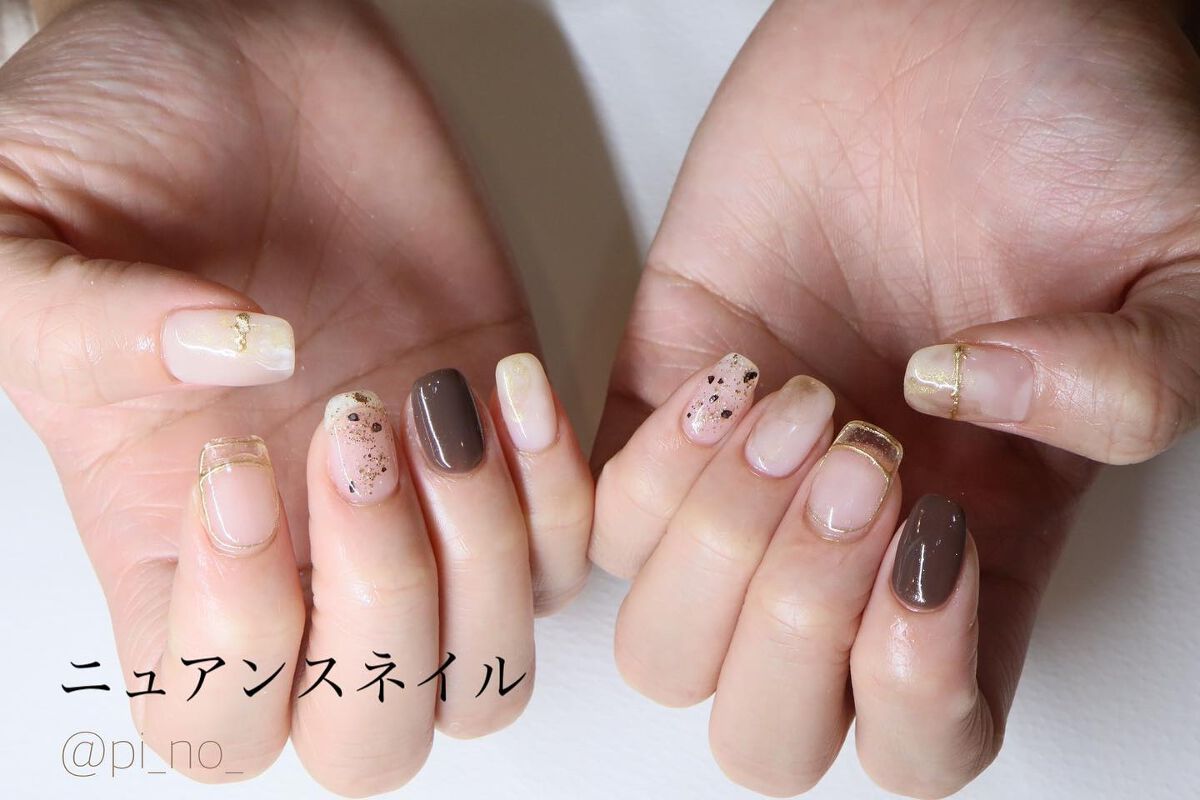 #秋冬ネイル,#茶色ネイルのネイルデザイン