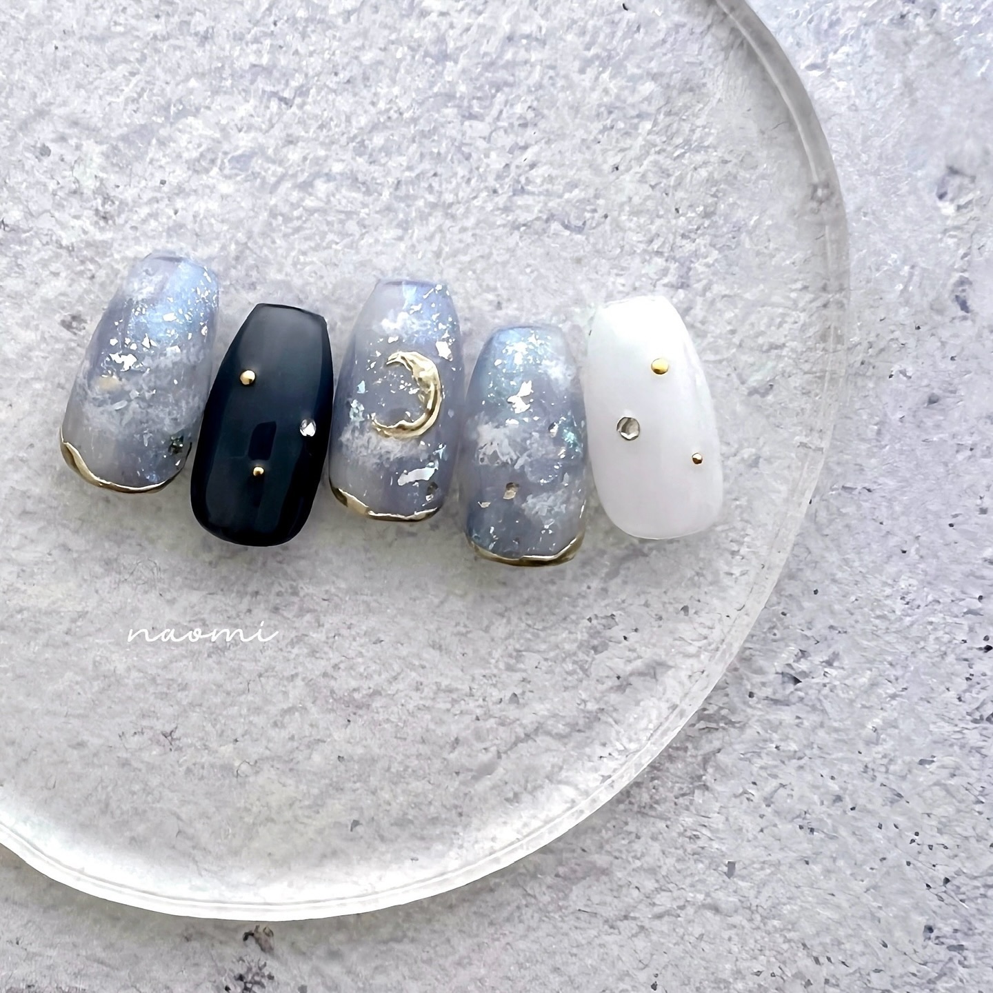 #夜空ネイル,#月ネイル,#キラキラネイル,#奥行きネイル,#月ネイル,#ニュアンスネイル,#夏ネイル,#時短ネイル,#セルフネイル,#大人可愛いネイルのネイルデザイン