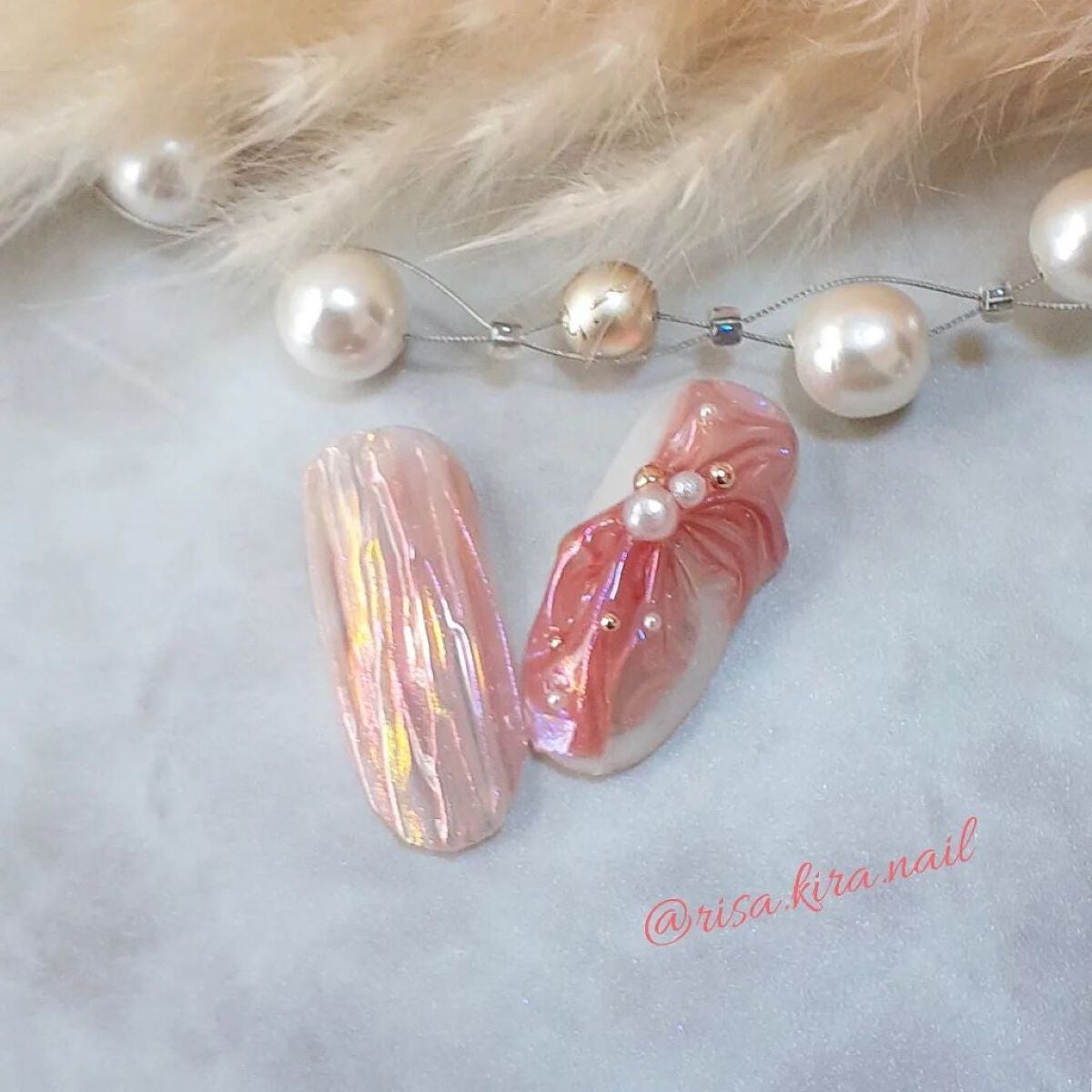 r.kira.nail on LIPS 「🤍🤍🤍前動画のオーロラヴェールリボン🎀✨春が近づくと優しいピン..」(1枚目)