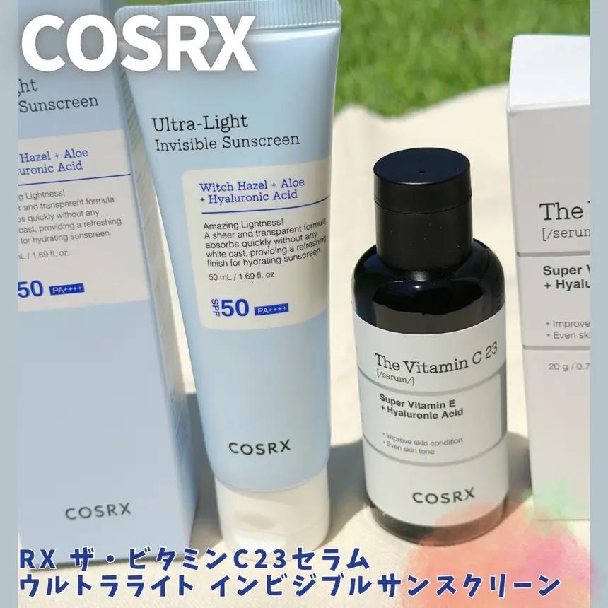 #PR @COSRX_JAPAN 
✔︎ ウルトラライト インビジブル サンスクリーン
すっきりするけど潤いの残る保湿クリームのような使い心地✨
白浮きせずベタつかないのに保湿されてる感があってとても使いやすかったです🫶

✔︎RX ザ・