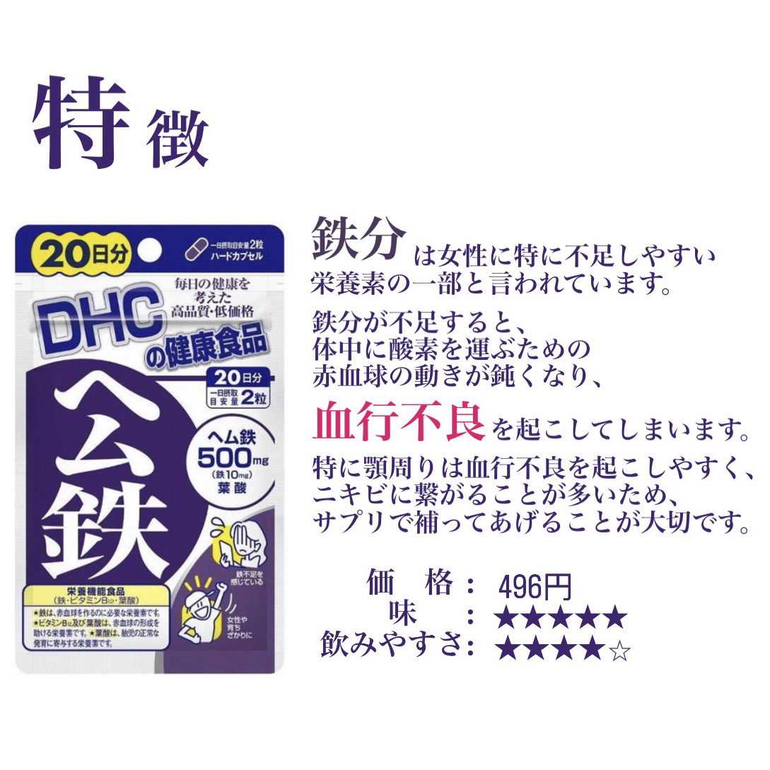 DHC ヘム鉄/DHC/健康サプリメントを使ったクチコミ（2枚目）