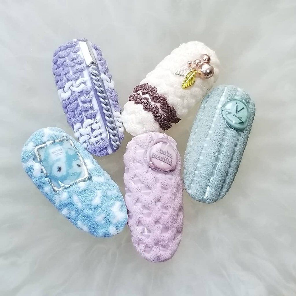 #ネイル,#ジェルネイル,#ニットネイル,#サマーニットネイル,#冬ネイル,#モコモコネイルのネイルデザイン