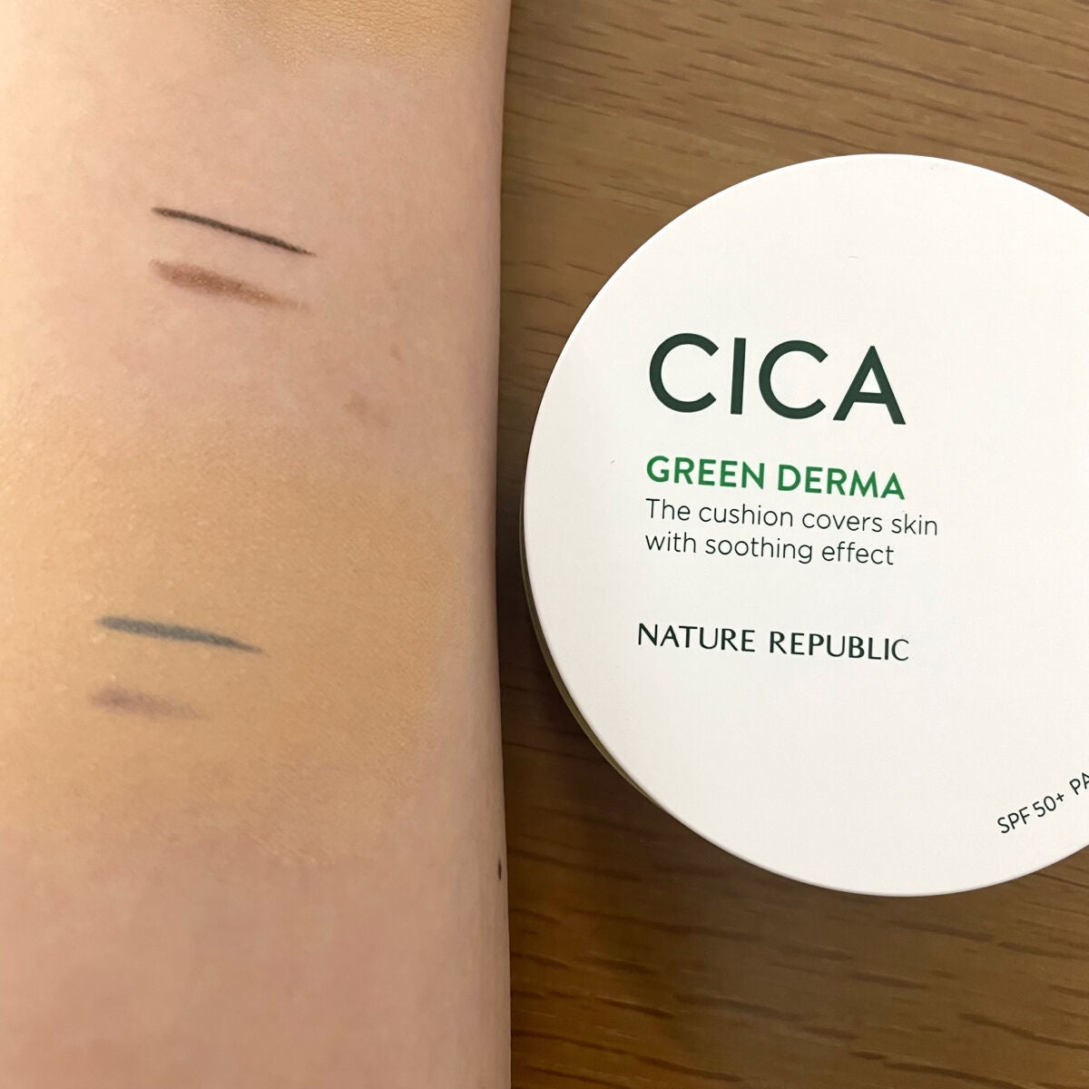 CICA GREEN DERMA The cushion covers skin with soothing effect/ネイチャーリパブリック/クッションファンデーションを使ったクチコミ(4枚目)