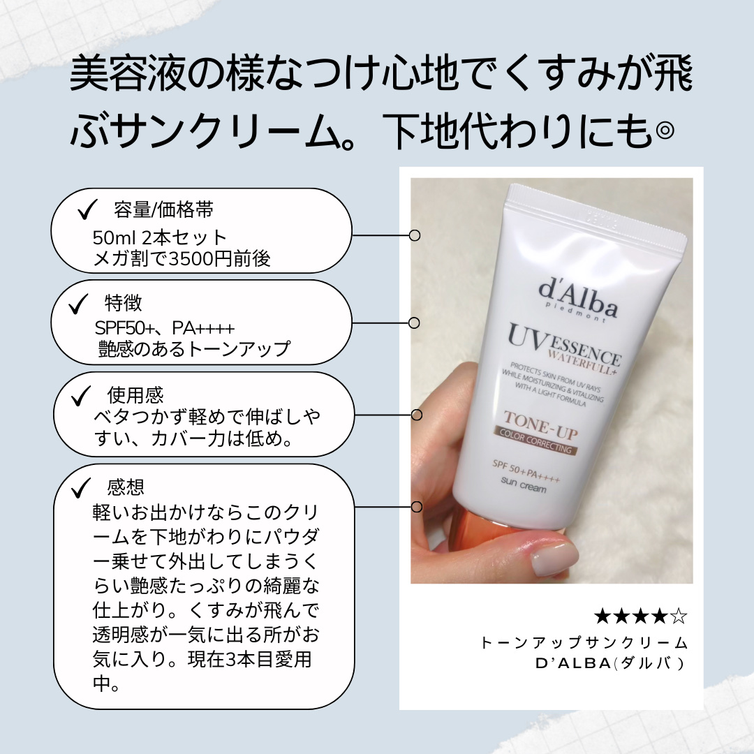 ウォータフルトーンアップサンクリーム/ダルバ/日焼け止めクリームを使ったクチコミ（2枚目）