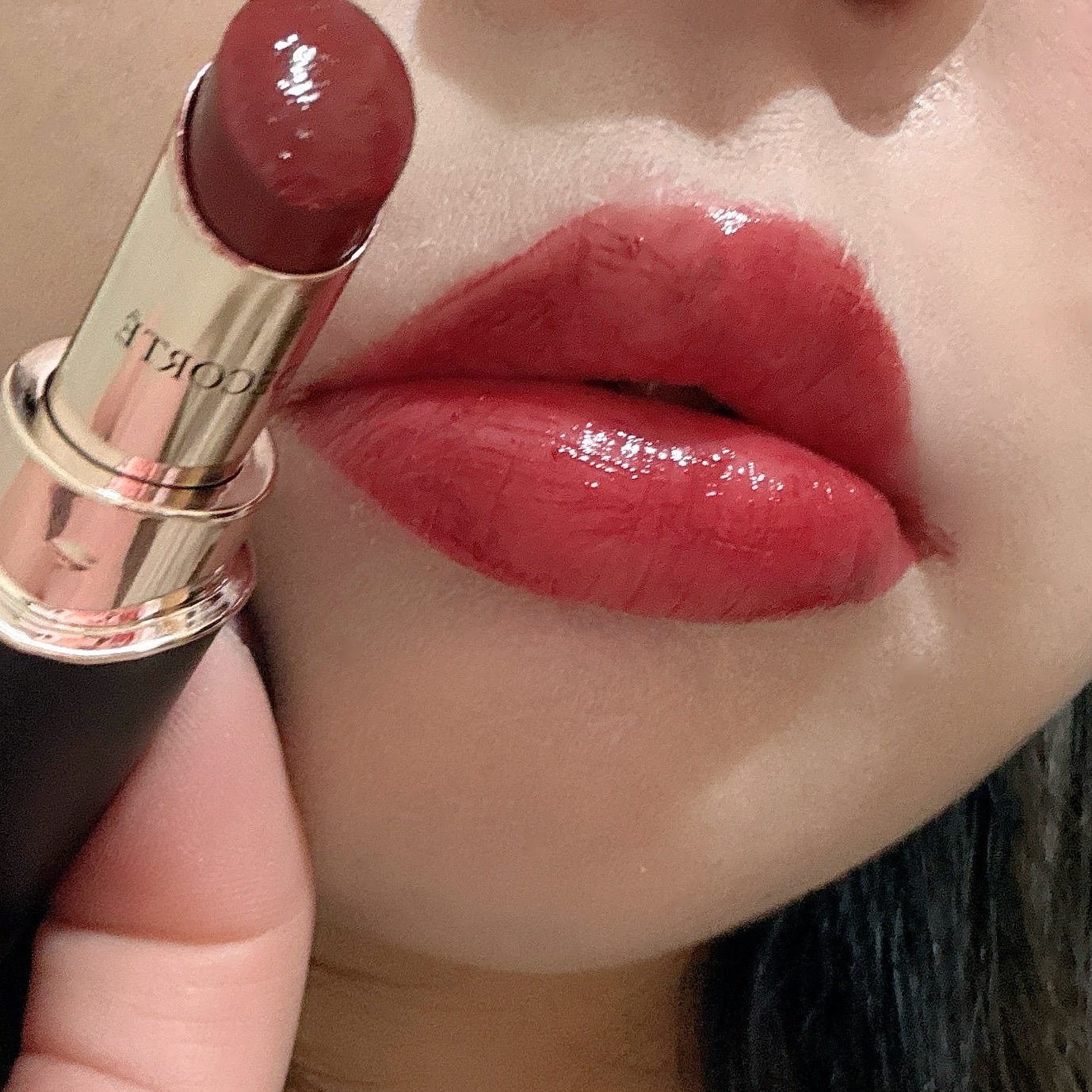 ルージュデコルテ　クリームグロウ 21G timeless dignity/DECORTÉ/口紅を使ったクチコミ（3枚目）