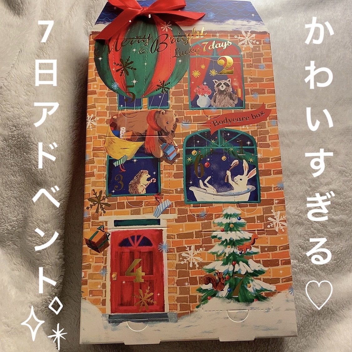 プチプラ！今からでも間に合う7日間のアドベントカレンダー‼︎ボディケアBOX

絵本のような世界観がかわいすぎて一目惚れ✨
ロフトで購入しました！3000円でお釣り来るくらい！

憧れの本格的なアドベントカレンダーは買えなかったのですがこれ