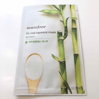 ◆innisfree
　it's real squeeze mask（20ml）
　bamboo

前回はアロエを使い、
bambooも持っていたので今回はこちらを！
こちらも会社の韓国のお客さんからの