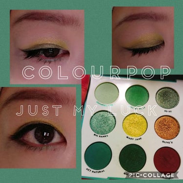 ColourPop ジャスト マイ ラック グリーン アイシャドウ パレットのクチコミ「ColourPop(カラーポップ)のアイシャドウパレット「JUST MY LUCK」のみでアイ.....」（1枚目）