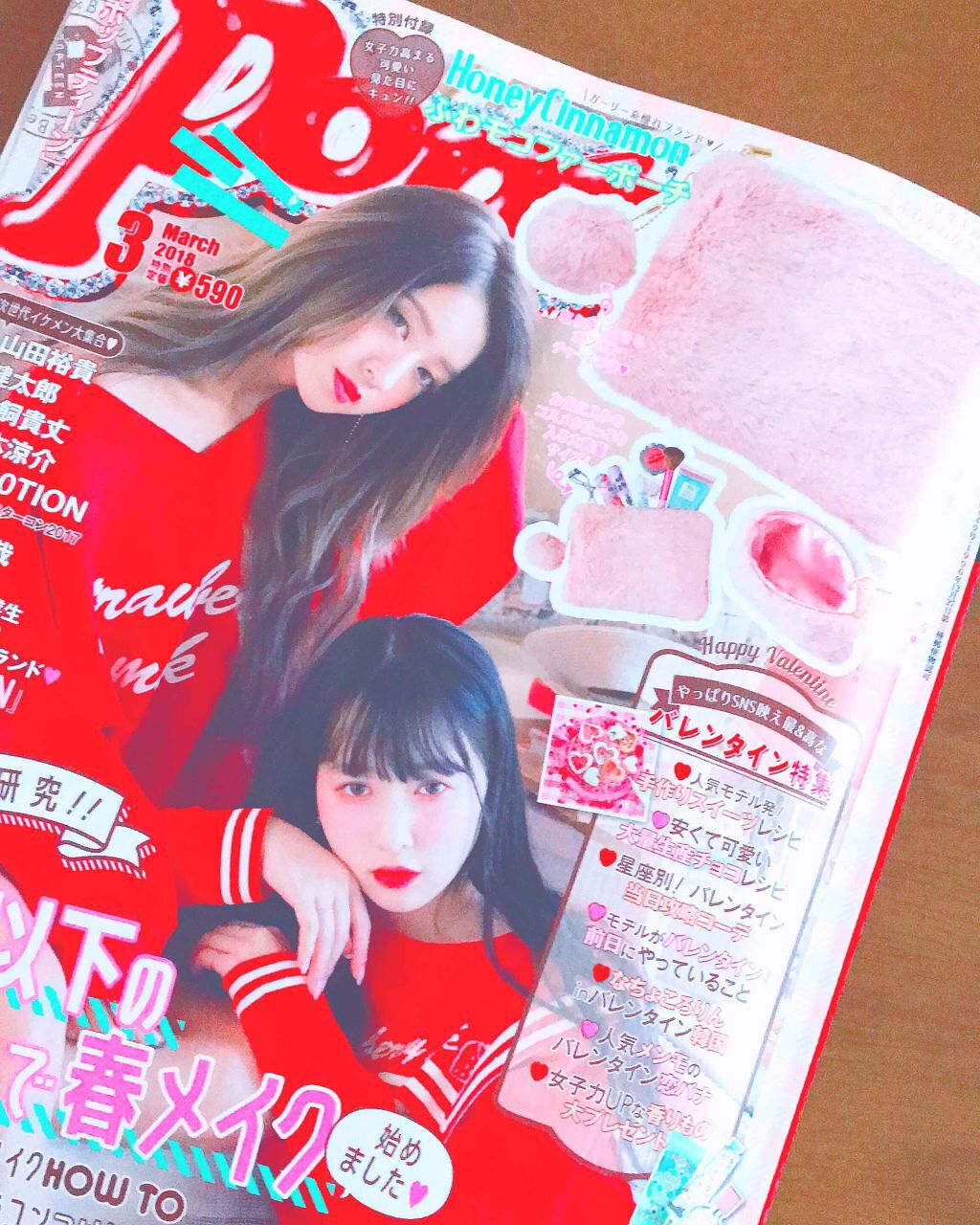 Popteen3月号買ってきました〜👏❤
前まではずっとSEVENTEENを買ってたけど、最近はPopteenを買うようになった✌️笑
今月号の付録はほんとに神！！Honey Cinnamonのポーチが想像以上にもこもこでふわふわで、触り