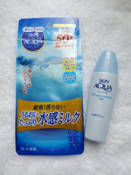 かぴめろん(フォロバほぼ🆗)のクチコミ「スキンアクア
スーパーモイスチャーミルク
SPF50+/PA++++
40㎖ ¥500前後(.....」(3枚目)