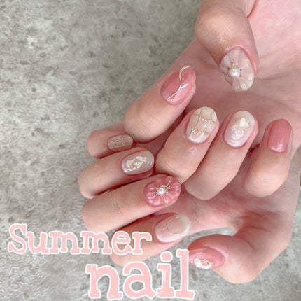 #ネイル,#ジェルネイル,#花ネイル,#夏ネイル,#可愛いネイル,#デザインネイル,#大人ネイル,#ピンクネイル,#ちゅるんネイルのネイルデザイン