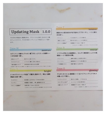 Updating Mask 1.0.0 5タイプセット 1セット5枚入り/meol/シートマスク・パックを使ったクチコミ(2枚目)