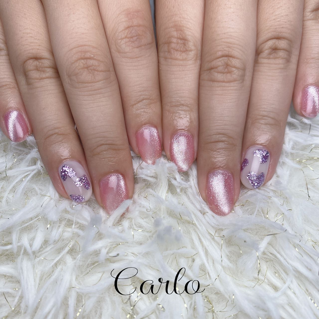 #ハートネイル,#マグネットネイル,#キラキラネイルのネイルデザイン