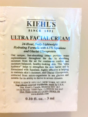 Kiehl's クリーム UFCのクチコミ「Kiehl's　クリーム UFC　#提供
サンプル4包をいただきました。
クリームとジェルの中.....」（2枚目）