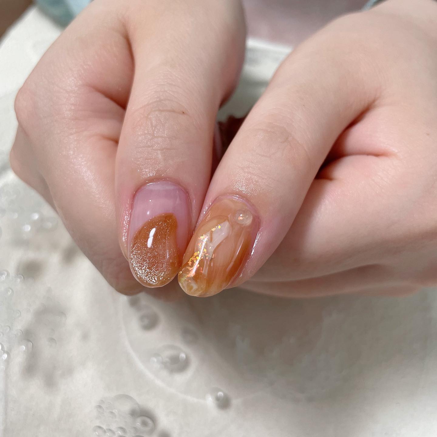 #うるうるネイル,#ぷくぷくネイル,#ニュアンスネイル,#ちゅるんネイル,#オレンジネイルのネイルデザイン