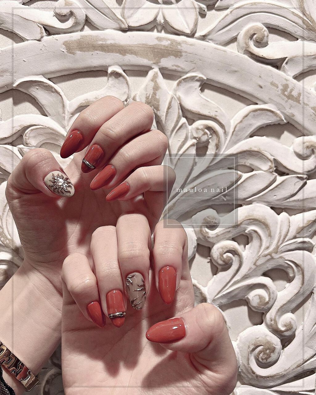 mauloa_nail on LIPS 「・ テラコッタ🧡・#シルバーネイル#ネイルデザイン#ブラウ..」(1枚目)