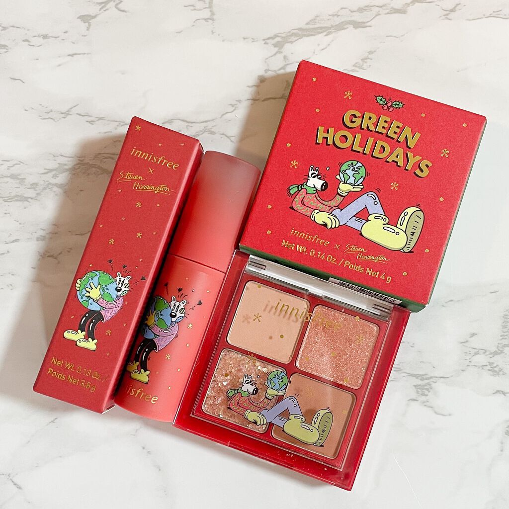 エアリー トゥインクル アイパレット 2021 Green Holidays Edition/innisfree/アイシャドウパレットを使ったクチコミ(4枚目)