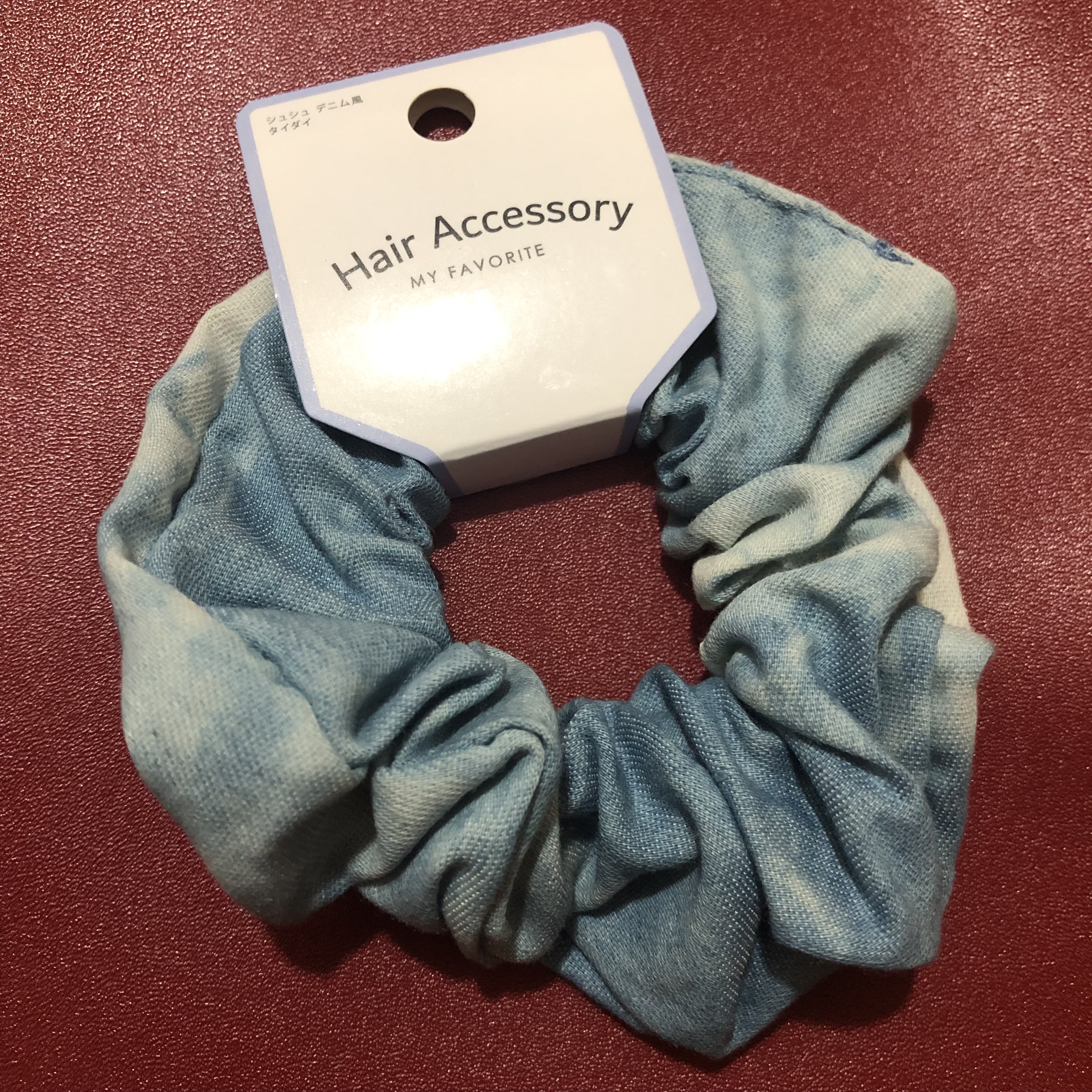 シュシュ　デニム風　タイダイ