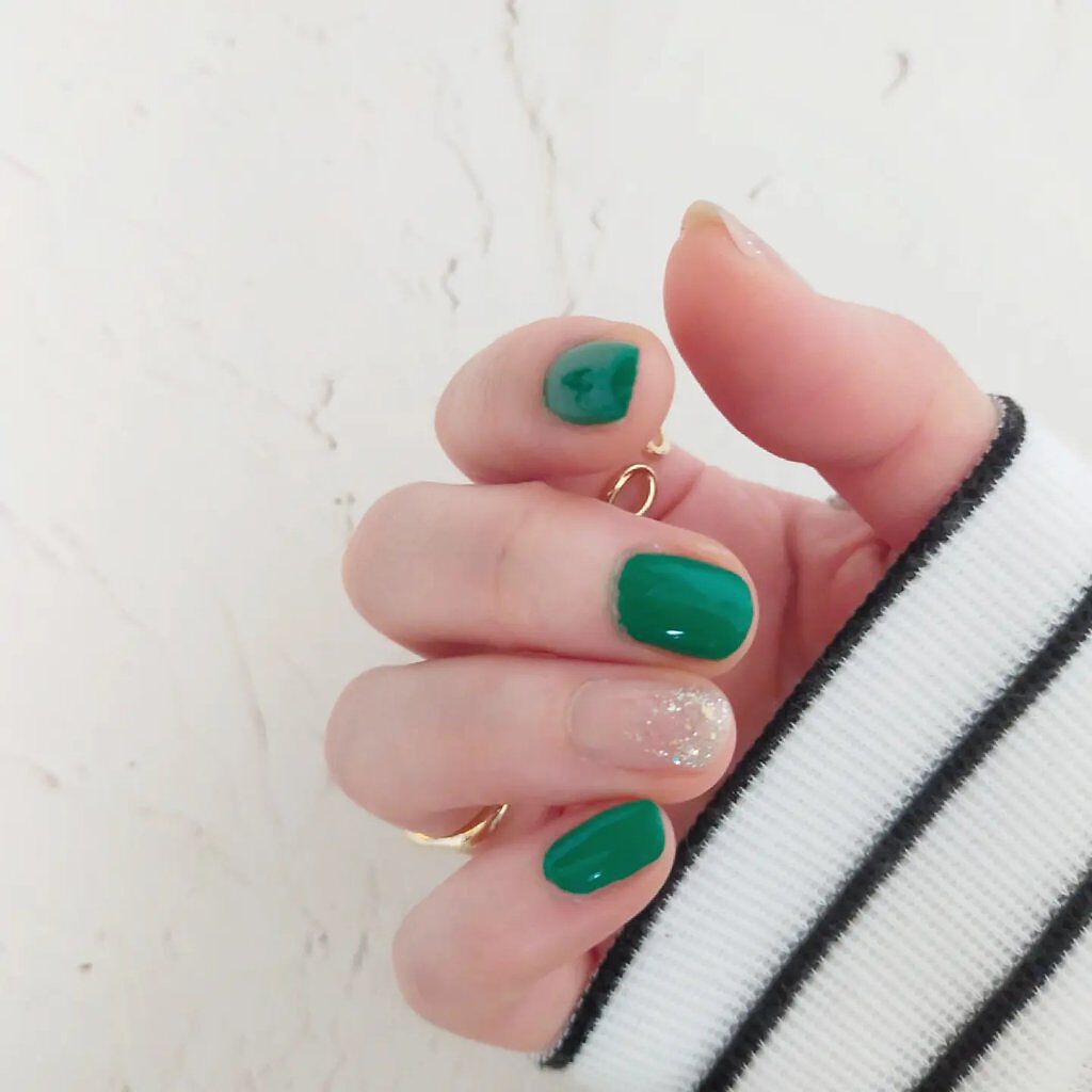 #paネイル,#セルフネイル,#グリーンネイルのネイルデザイン