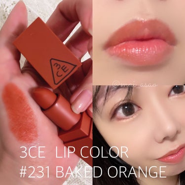 #3CE
#LIPCOLOR
#231   BAKED ORANGE 🍊

数ヶ月前にSTYLENANDAの公式SALEで、
大量にコスメを購入したんですが、
1つづつ使ってレビューしてこうと思ってたん