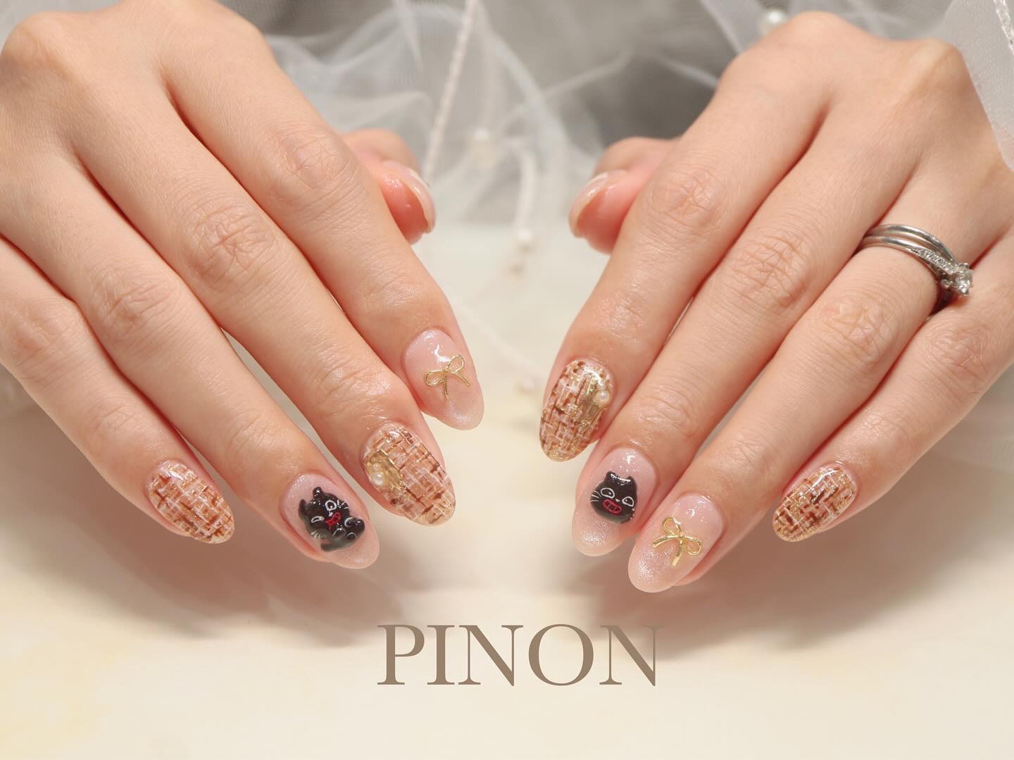 #キヨ猫ネイル,#キャラネイル,#秋ネイル,#冬ネイル,#ツイードネイルのネイルデザイン