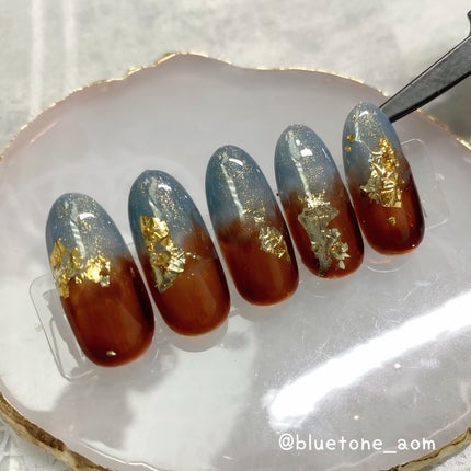 ⋆͛🦖⋆͛aomi on LIPS 「秋冬にぴったりなニュアンスネイル!ブルー系にブラウンの組み合わ..」(4枚目)