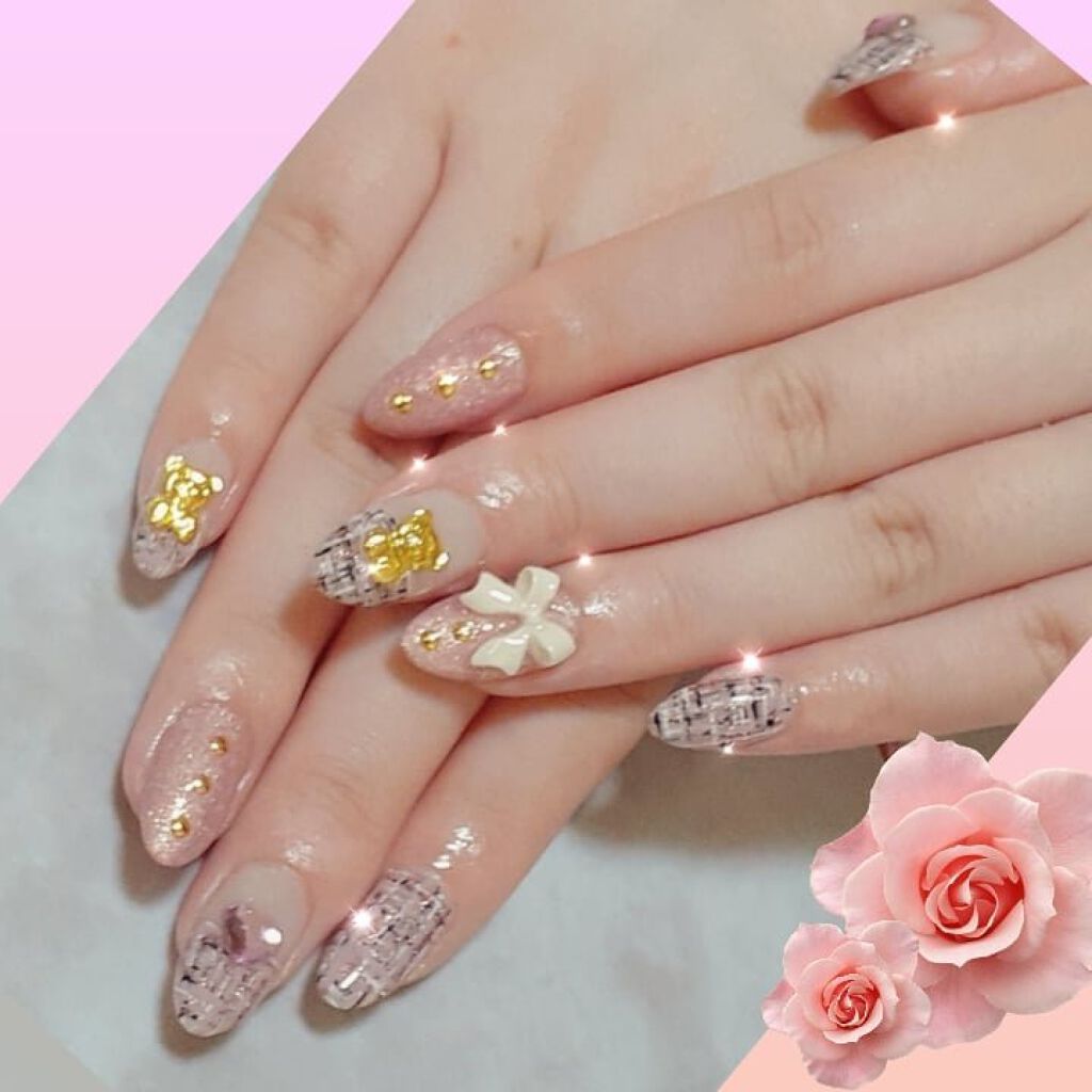 #ネイル,#ジェルネイル,#ツイードネイル,#ツイードネイル,#キラキラネイル,#春ネイル,#スプリングネイルのネイルデザイン
