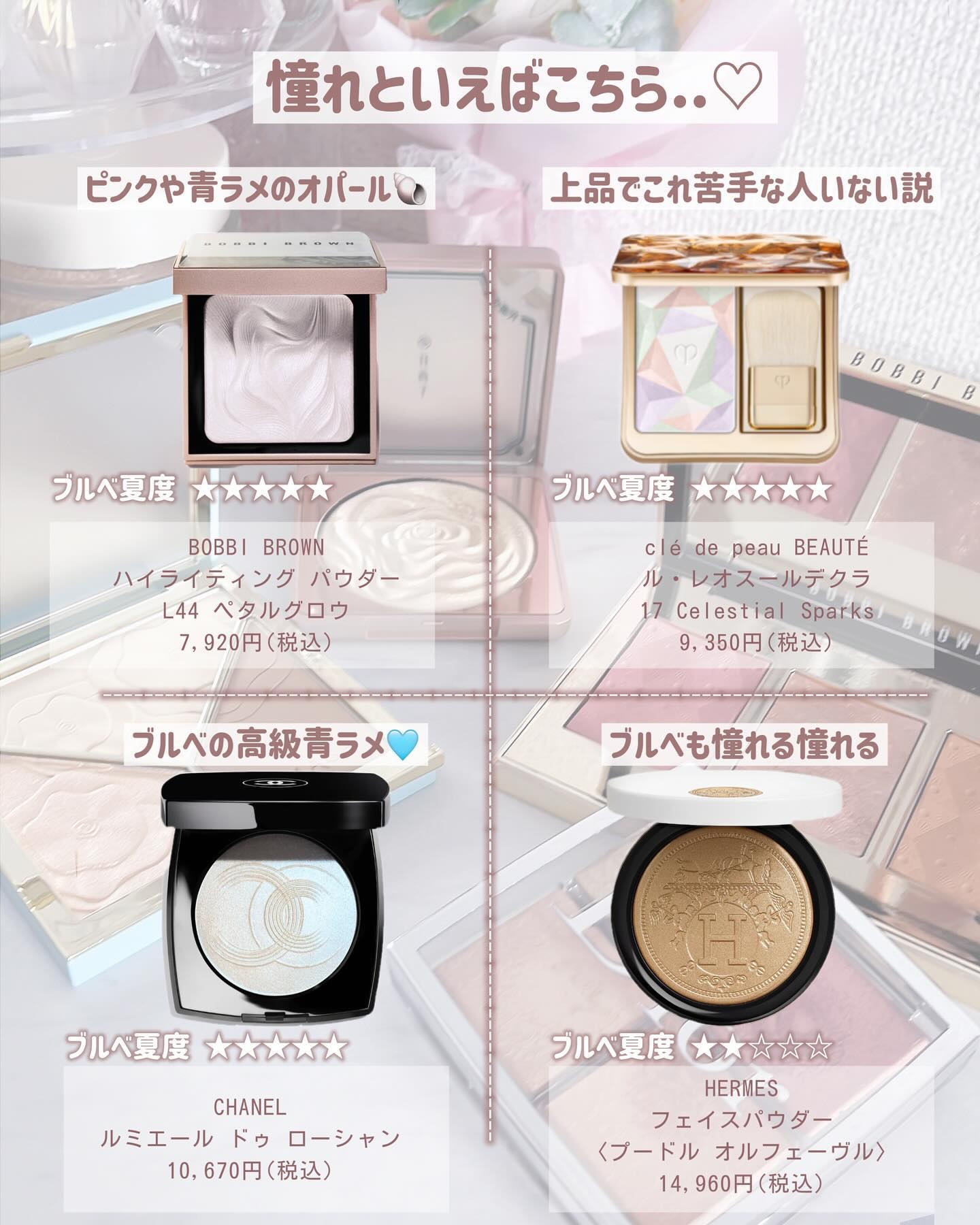 Dior・花西子・TIMAGE・BOBBI BROWNのハイライトを使った口コミ