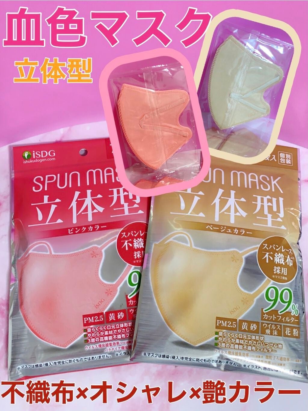 立体型スパンレース不織布カラーマスク/ISDG 医食同源ドットコム/マスクを使ったクチコミ(1枚目)