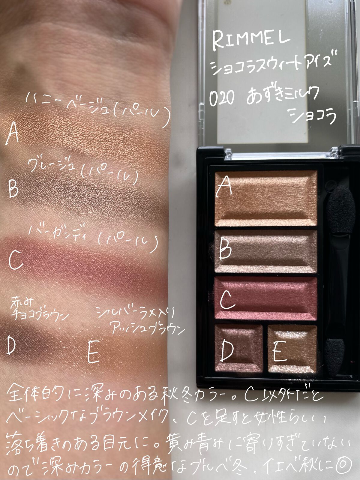 ショコラスウィート アイズ 020 あずきミルクショコラ/リンメル ロンドン/アイシャドウパレットを使ったクチコミ（2枚目）