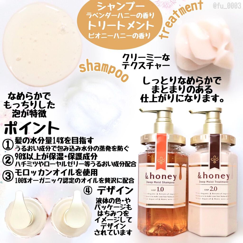 ディープモイスト シャンプー1.0／ヘアトリートメント2.0/&honey/市販シャンプーを使ったクチコミ（2枚目）
